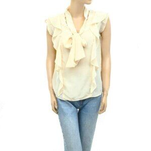Isabel Etoile Marant Cream Solid Blouse Shirt Top Ruffle Silk Vintage S